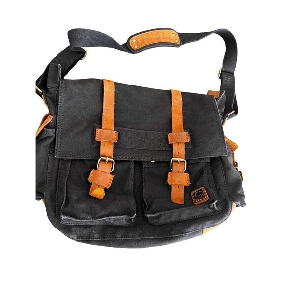 SC COTTON Messenger canvas leather backpack bag - Picture 3 of 8